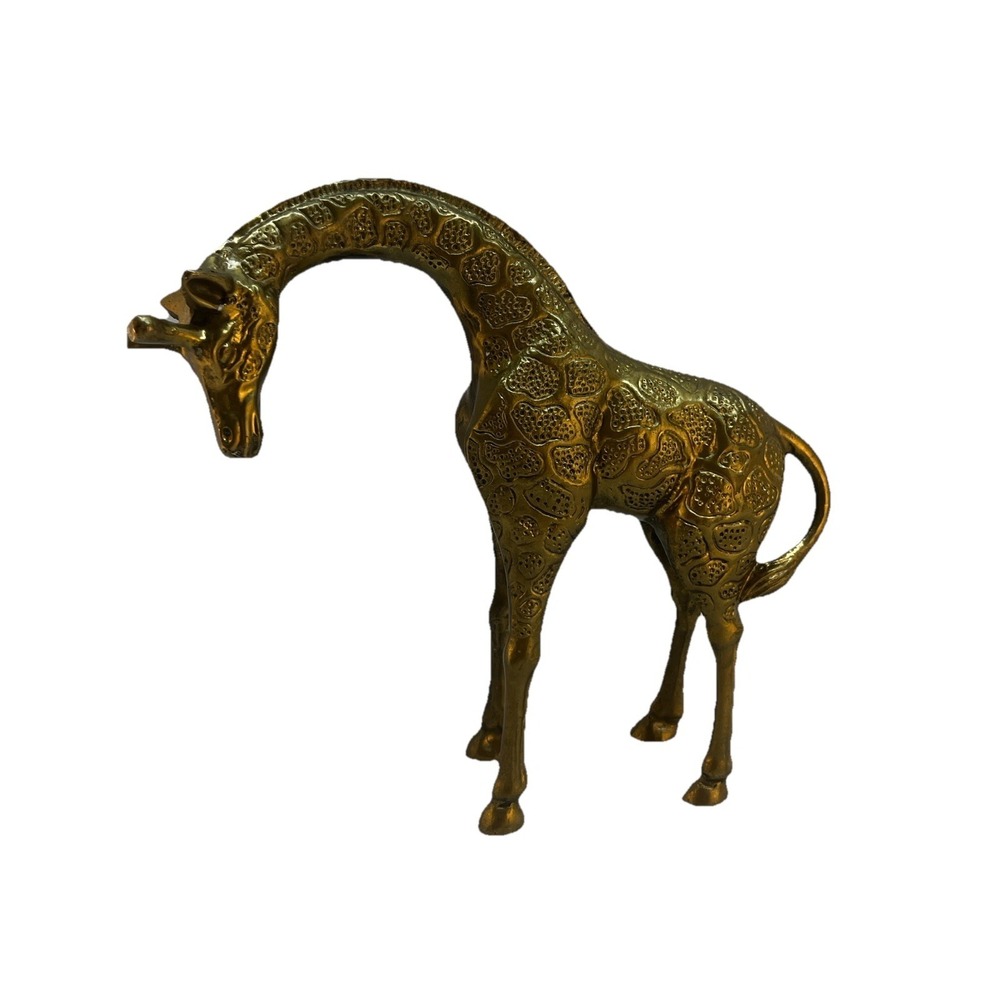 Brass African Giraffe Figurine Statue Solid 9" Tall MCM- Heavy